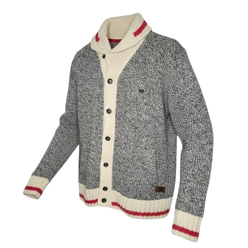 Roots Cabin Collection Wool Blend Cardigan Men's Size L Gray Oat Mix
